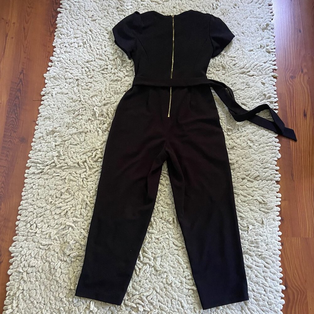 EUC Calvin Klein Short Sleeve Crew Neck Tie Waist Scuba Crepe Jumpsuit Sz 2 - Picture 7 of 10